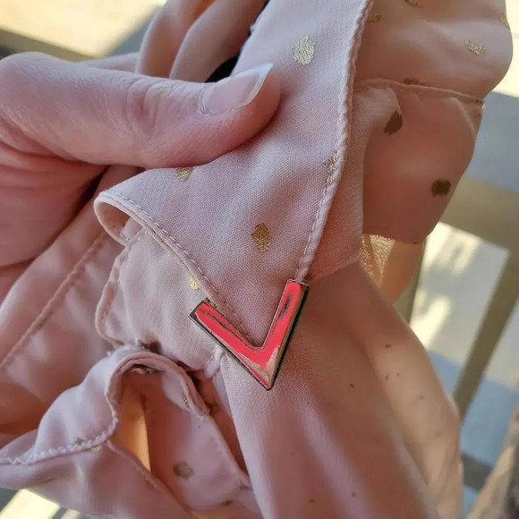 Volume One Sheer Button Down Shirt Juniors Size Medium Cream Gold Polka Dot - Picture 6 of 15